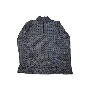 Smartwool Womens XL 100% Merino Wool Quarter Zip Base Layer Chevron Zigzag Black